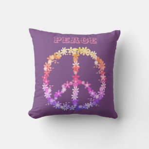 Coussin Signe de paix avec des fleurs colorées, Texte pers