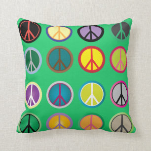 Coussin Signe de paix coloré de hippie 60s
