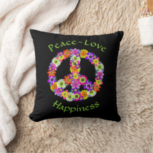 Coussin Signe de Paix Floral Paix Amour Bonheur