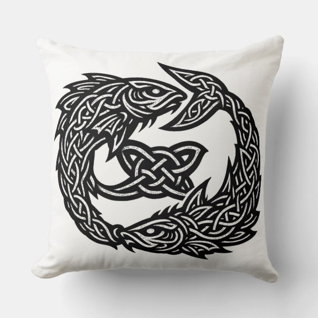 Coussin Signe des Poissons Celtique à Double Courant | Bur (Recto)