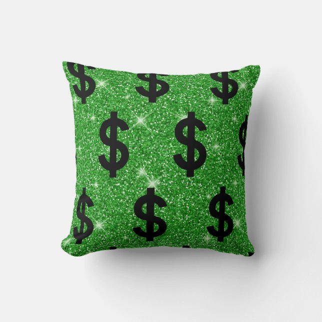 Coussin Signe dollar noir argent entrepreneur Wall Street (Recto)
