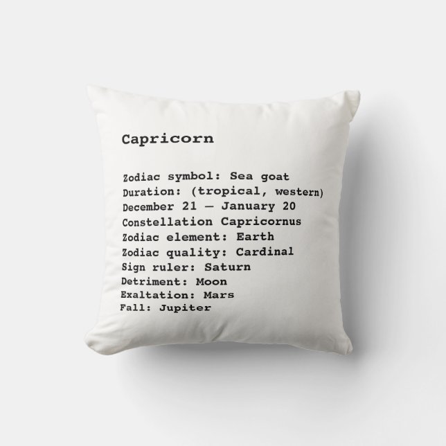 Coussin Signe du zodiaque Capricorne Astrologie noir blanc (Recto)