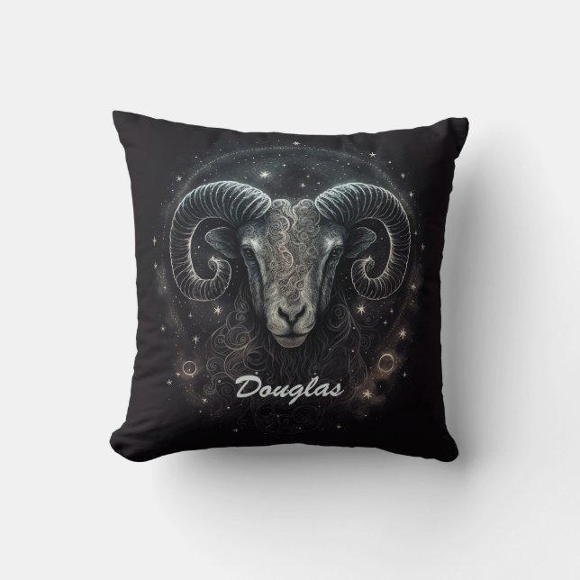 Coussin Signe du zodiaque Capricorne personnalisé noir (Recto)