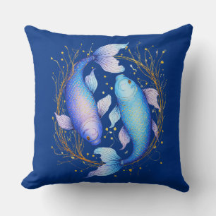Coussin Signe du zodiaque Poissons, Deux carpes Koï gracie