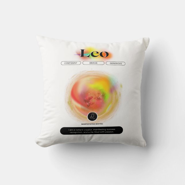 Coussin Signe moderne Zodiac Leo Citation | Élément incend (Recto)