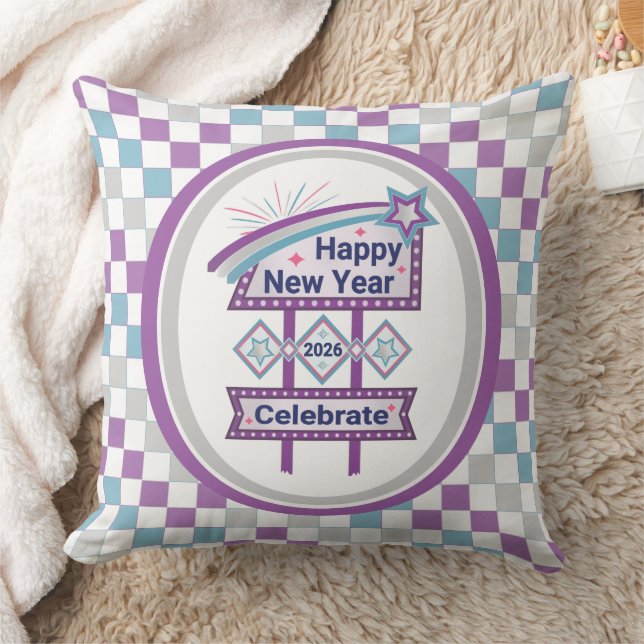 Coussin Signe Rétro Bonne Année – Célébration Marquee (Couverture)