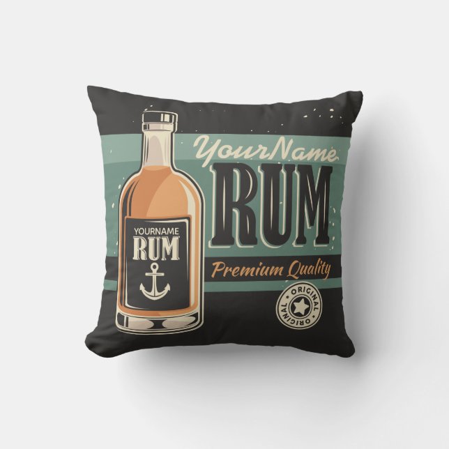 Coussin Signe rétro de bouteille de rhum de marin personna (Recto)