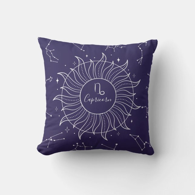 Coussin SIGNE Zodiaque de Capricorne Marine Céleste foncée (Recto)