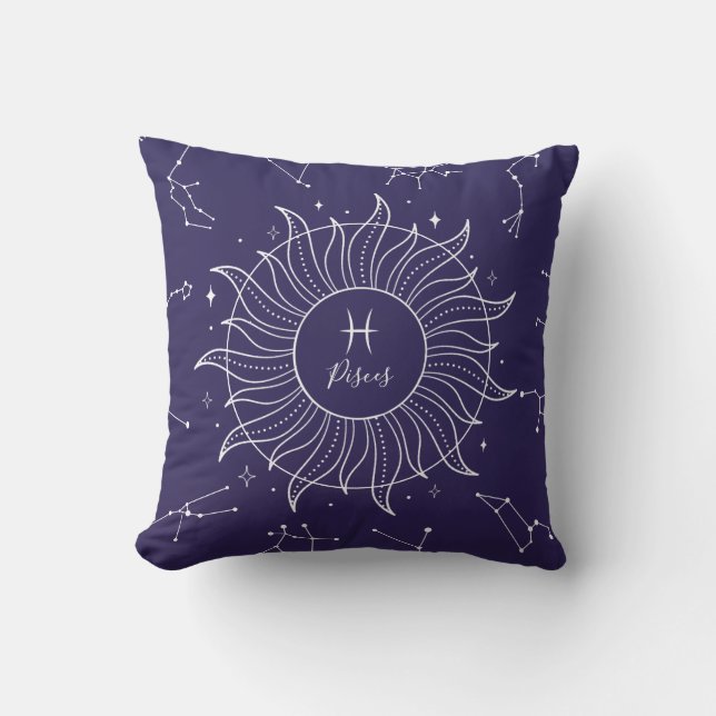Coussin SIGNE Zodiaque Pisces Marine céleste foncée  (Recto)
