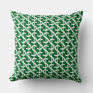 Coussin Signes de dollars blancs Répéter  Décor vert riche