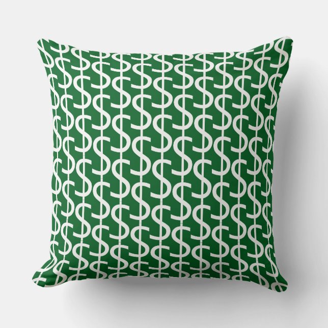 Coussin Signes de dollars blancs Répéter  Décor vert riche (Recto)