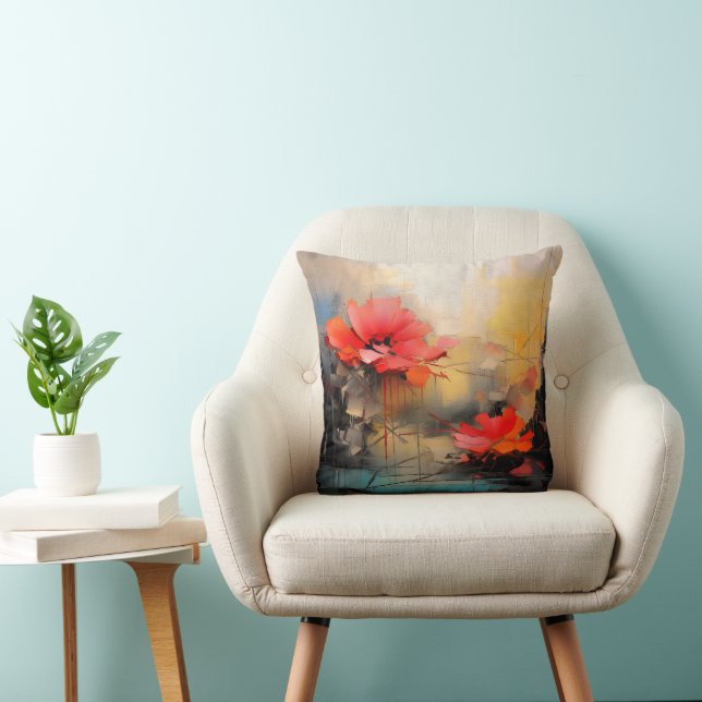 Coussin Silence cramoisi – Coquelicots abstraits dans la l (Chaise)