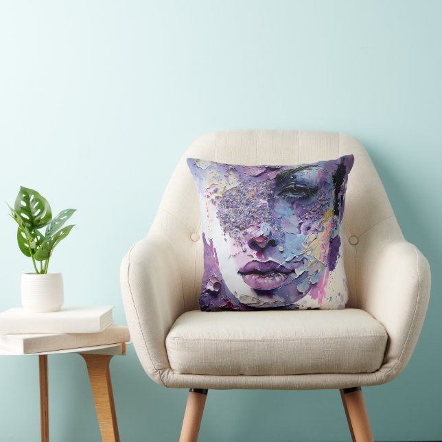 Coussin "Silence cristalline" - Portrait pourpre (Chaise)