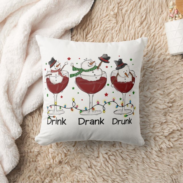 Coussin Silencieux "Boire, Boire, Drunk" Snowman et vin (Couverture)