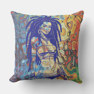 Coussin Silhouette audacieuse d'une femme avec des cadenas