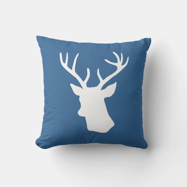 Coussin Silhouette blanche de tête de cerfs communs - (Recto)