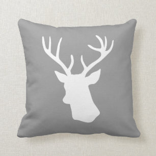 Coussin Silhouette blanche de tête de cerfs communs - gris