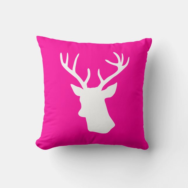 Coussin Silhouette blanche de tête de cerfs communs - rose (Recto)