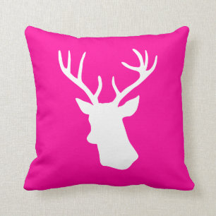 Coussin Silhouette blanche de tête de cerfs communs - rose