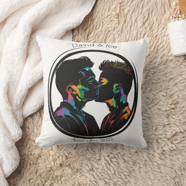 Coussin Silhouette colorée du couple gay Personnalisée (Couverture)