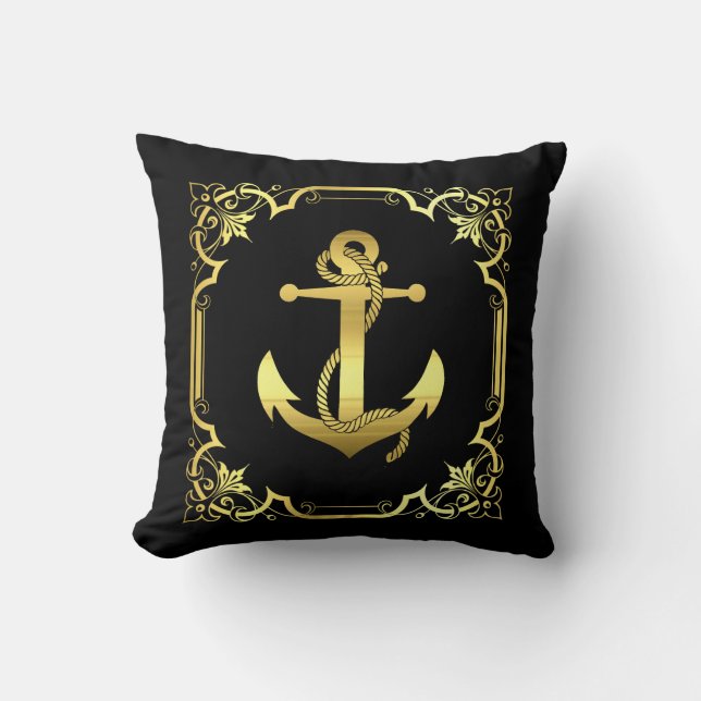 Coussin Silhouette d'ancre marine marine marine/or/noir (Recto)