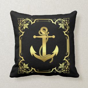 Coussin Silhouette d'ancre marine marine marine/or/noir