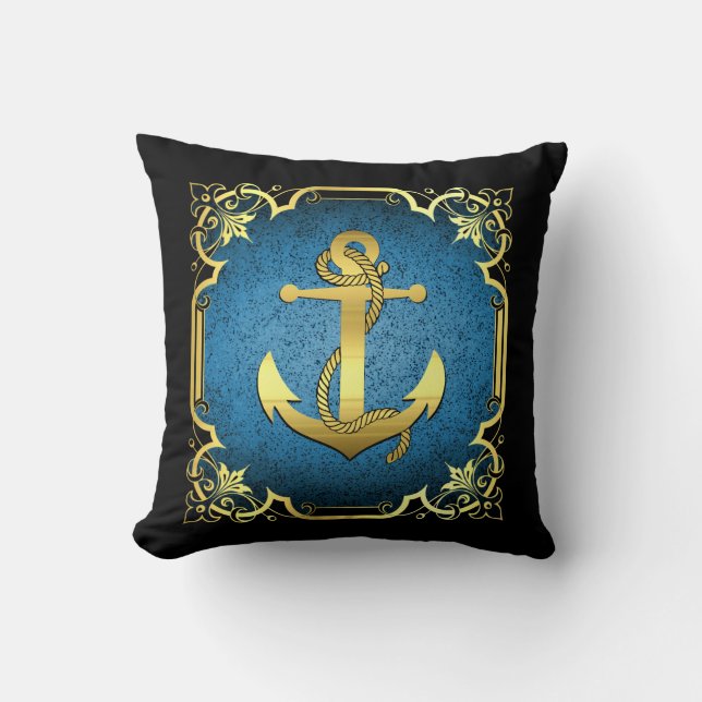 Coussin Silhouette d'ancre marine/or/bleu/noir (Recto)