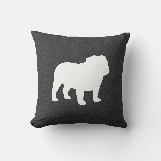 Coussin Silhouette de Bulldog anglais gris foncé et blanc (Recto)