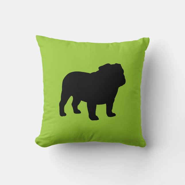 Coussin Silhouette de Bulldog anglais noir et vert (Recto)