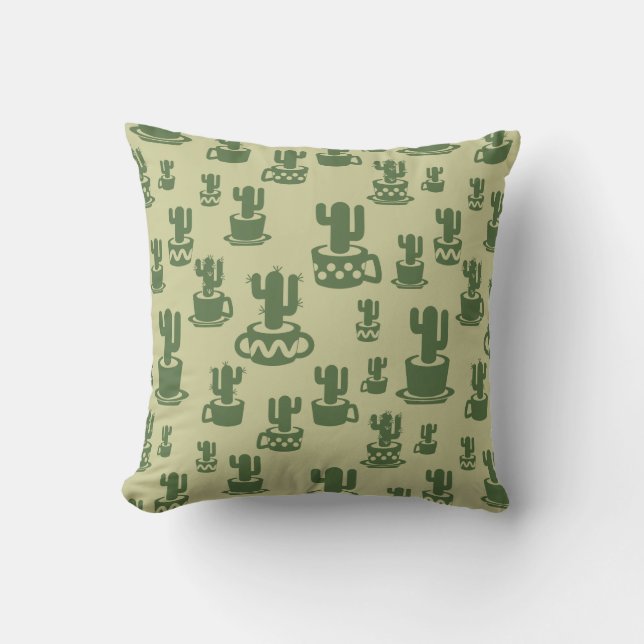 Coussin Silhouette de cactus succulent en tasses et pots (Recto)