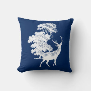 Coussin Silhouette de cerf blanc rustique sur bleu marine
