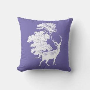 Coussin Silhouette de cerf blanc rustique sur le bleu de P