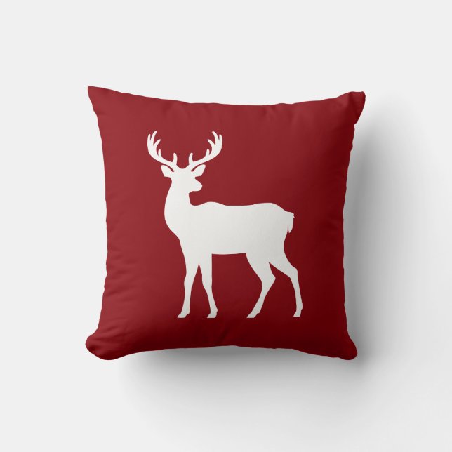 Coussin Silhouette de cerf blanc sur un Noël rouge élégant (Recto)