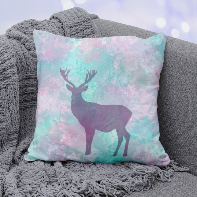 Coussin Silhouette de cerf Simple abstrait Hiver Mignon Pa (Créateur téléchargé)