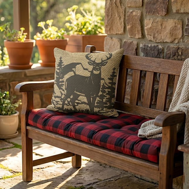 Coussin Silhouette de cerf sur motif de texture de faux bu (Créateur téléchargé)