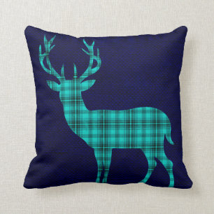 Coussin Silhouette de cerfs communs de plaid sur la marine