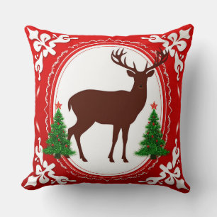 Coussin Silhouette de cerfs de Fête avec arbres de Noël