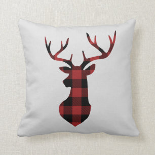 Coussin Silhouette de cerfs de Noël Plaid Buffalo Rouge