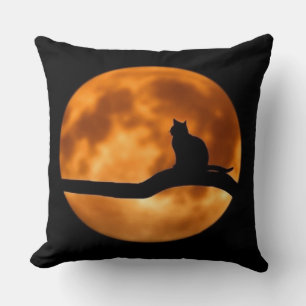 Coussin Silhouette De Chat Noir Avec Lune De Sang