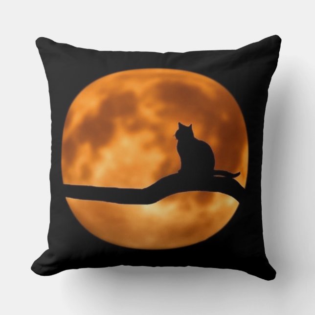Coussin Silhouette De Chat Noir Avec Lune De Sang (Recto)