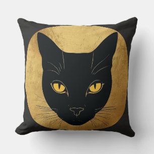 Coussin Silhouette de chat noir sur un cercle doré