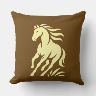 Coussin Silhouette de cheval au galop, Brun jaune pâle