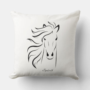 Coussin Silhouette de cheval noir sur fond blanc