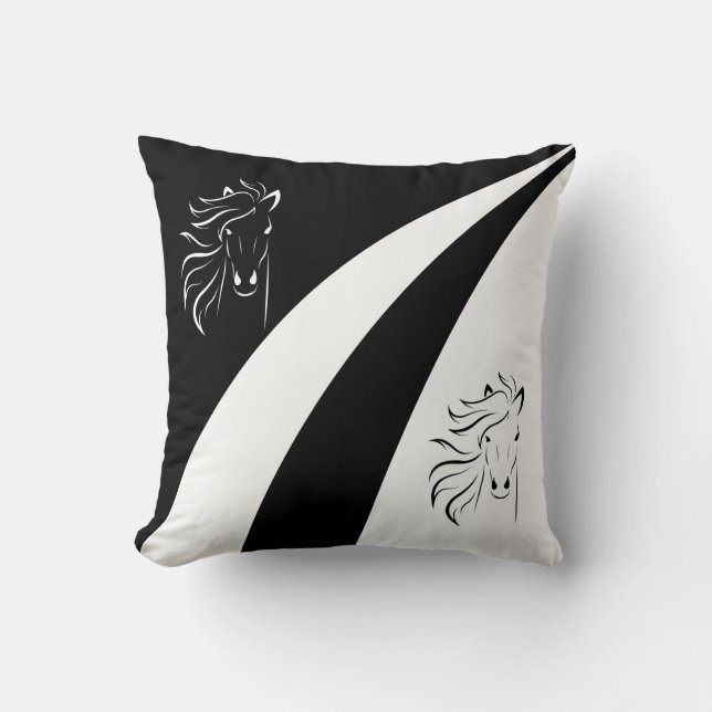 Coussin Silhouette de cheval sur des vagues abstraites noi (Recto)