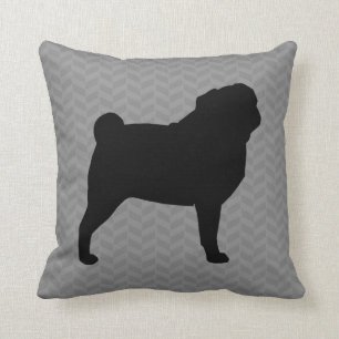 Coussin Silhouette de chien de Carlin noir sur squelette g
