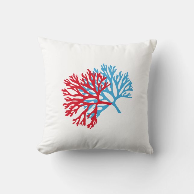 Coussin silhouette de corail de fan de la Mer Rouge bleue (Recto)