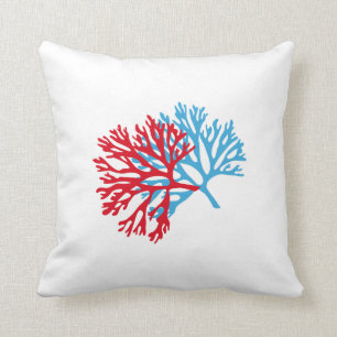 Coussin silhouette de corail de fan de la Mer Rouge bleue