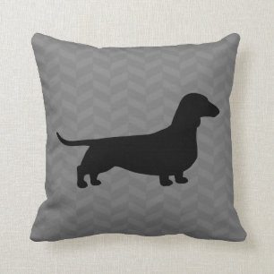 Coussin Silhouette de Dachshund sur le Motif de Herringbon