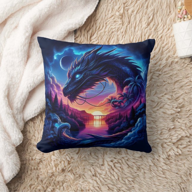 Coussin Silhouette de dragon contre un coucher de soleil v (Couverture)