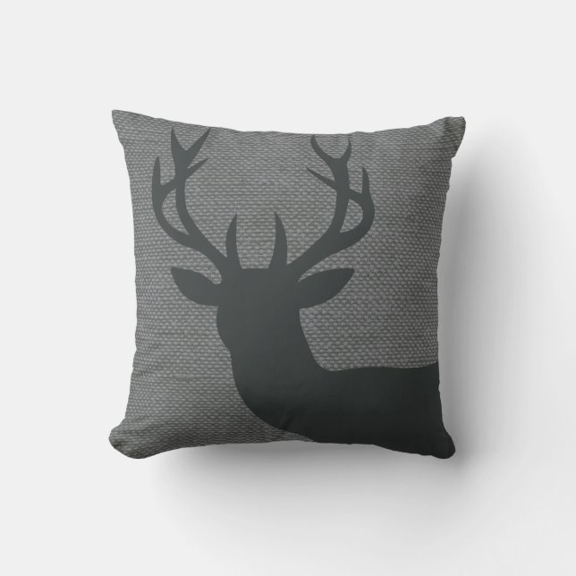 Coussin Silhouette de la Tête de Cerf Russe sur Burlap| gr (Recto)